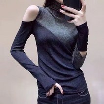 urkoteer 여성티 오프숄더 테일러드 슬림핏 긴팔 이너 YL-94