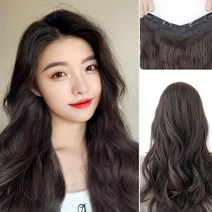 미즈코스 긴머리 웨이브 반가발 파마머리 부분 똑딱이 여신 붙임 머리 가발, 라이트브라운