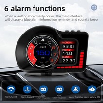 차량 속도계 hud 카플레이 모니터 f15 obd2 자동차 헤드 디스플레이 스마트 속도 마일리지 미터 lcd 디스플레이 알람 전압 led 위성 시간 gps, 없음