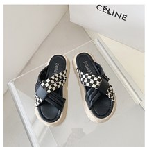 체커보드 여성 샌들 뮬 슬리퍼 통굽 키높이 발편한 발편한 모던