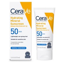 여름 선크림 CeraVe 100% 미네랄 선스크린 SPF 50 민감한 피부를 위한 산화 아연 및 이산화티타늄이 함유, 한개옵션0