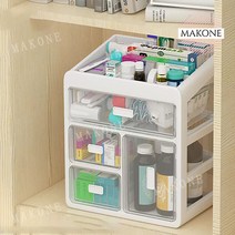 Makone 상표등록 서랍형 플라스틱 슬라이딩 약통 다용도 3단 4단 약 정리함 약장 서랍장 투명창 정리대 미니 수납장 리빙박스 수납 트레이 박스, 블랙 2단