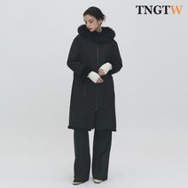 TNGTW 여우털 빅포켓 후드 롱 코트 블랙 THU0CDW99 HBK