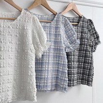 [다잇템] 여자 슬림 유넥 체스 엠보싱 블라우스