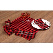 Linen Clubs 12개 팩 블랙 - 화이트 100% 면사 염색 깅엄 체크 디너 냅킨 45.7 x 45.7cm(18 x 18인치) 웨딩 냅킨 칵테일 냅킨 원단 냅킨 면 냅킨 연, Red/Black