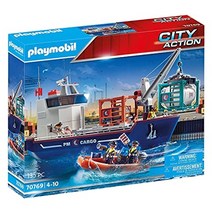 PLAYMOBIL City Action 70769 세관 보트와 로딩 크레인360° 회전 가능이 있는 대형 컨테이너 선박으로 쉽게 싣고 내릴 수 있습니다. 적재 공간 및 2개의 새