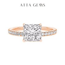 ATTAGEMS-18K 리얼 모이사나이트 반지 프린세스 컷 D 컬러 VVS1 8.0mm Au750 에텐티 다이아몬드 약혼 결혼 여성용 선물