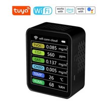 가스 일산화탄소 감지기 공기 질 포름알데히드 모니터 온도 습도 Hcho Tvoc Co Co2 Pm10 Pm2.5 1 2 3피스, Black WIFI-VOC 1pc