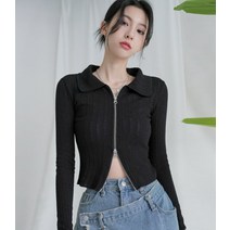 AVANDRESS VIVID Collar Twoway Knit Zip-Up BLACK