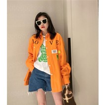 가디건형셔츠 주황색 카라넥 봄옷 와이드 루즈핏 이니셜 와이셔츠 여성의류 차오저우 화물 2094880393