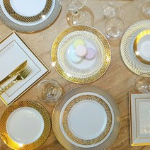 홈파티 집들이 고급 일회용 플라스틱 골드 접시 세트, 02.체크골드 샐러드볼 5개