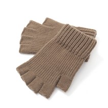 KNIT GLOVES 방한 니트 반장갑 갈색 핑거홀