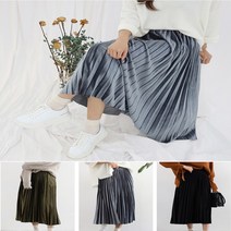 벨벳 주름 롱 스커트