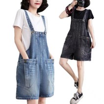 urkoteer 빅사이즈 여자 데님 멜빵바지 포켓 와이드 점프수트