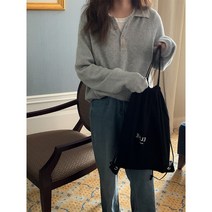 박시니트원 봄가을 그레이 극 간략함 카라넥 와이드 루즈핏 키치한 이너 풀오버스웨터 여성 2603809485