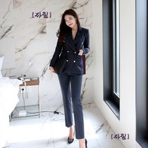 해외직구 여성 봄 더블브레스트 스트라이프 슬림핏 정장 셋트