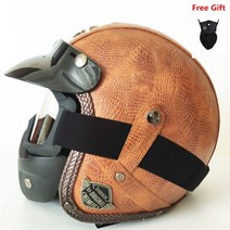 오토바이 헬멧 레트로 배터리 34 포피 가을 가죽 하프 남성 여성 수제 맞춤형 맞춤형, 1-l, 푸 크로커다일 브라운