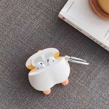 제이에이치 에어팟케이스 1세대 2세대 강아지 귀염 궁댕이 분실방지로프실리콘증정, 그레이