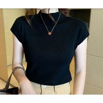 여성 데일리 니트 반팔티 베이직 반목 캡소매 반팔 니트 봄 4컬러