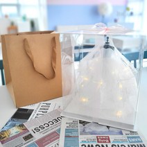 웨딩드레스 답 프로포즈 결혼 기념일 브라이덜 샤워 용품 [LED포함+쇼핑백]=DIY or 완성품], 자수 드레스[DIY], 투명[사각]케이스, 추가안함