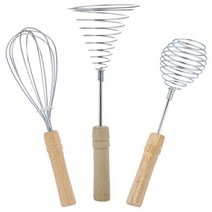 Long Kitchen Hand Wire Egg Whisker - Pack of 3 - Stainless Steel Whipper with Wooden Handle Heavy Du, 1