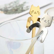 [캐디스푼] 고양이 머들러 티스푼 컵걸이 숏 디저트 홈카페 소품, 실버
