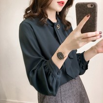 봄옷 패션 단색 루즈한 랜턴 소매 블라우스 여성 긴팔 상의 한범 셔츠