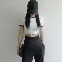 여성 상의 코튼 배색 심플 반팔 크롭 티 셔츠 여름 운동 복 댄스 스우파 배꼽 탑 6Aj 이너 기본 면 학예회 슬림 데일리 편한 베이직 아이템