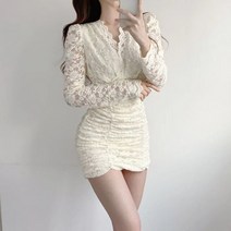 괌원피스 베트남 원피스 하와이 발리 해외여행룩 동남아여름옷 휴양지룩 휴양지커플룩 어 봄 레이스 V 넥 퍼프 소매 슬림 바닥 드레스 여성용 단색