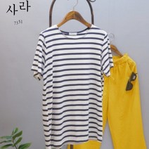 사라7351 찰랑보들 실켓스판 기본핏 스트라이프 반팔티셔츠(5컬러)