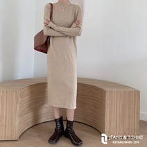 제이앤티 심플한 반목폴라 롱 니트 원피스