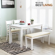 베스트리빙 캘빈 심플 하이그로시 4인용 식탁 테이블세트/의자2개+벤치의자1개/3colors, 화이트