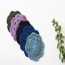 블루계열 핸드메이드 뜨개도일리 티코스터 10cm, 진보라