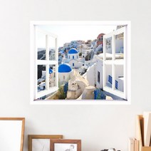아트박스/꾸밈 iy476-푸른산토리니_창문그림액자(, B타입-외부창문형
