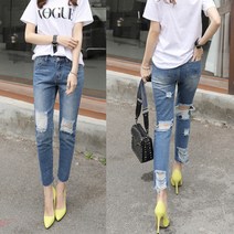 플레이팝 여성용 뒷트임디스트로이드데님팬츠 청바지