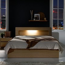 하포스 LED수납형 침대, 오크 프레임, 9존 독립 화이트 매트리스