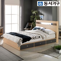 동서가구 레몬 LED조명 1단 퀸침대 (9존독립매트리스 포함) DF907744-1, 메이플그레이 콤비
