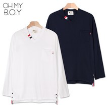 오마보이 남녀공용 UNI 삼색띠 브이넥 티셔츠 MD11381139
