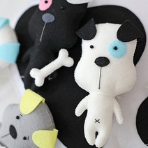 오즈펠트 강아지 흑백모빌 만들기 DIY패키지 개띠모빌, 패키지+바늘2개+실5개+방울솜200g