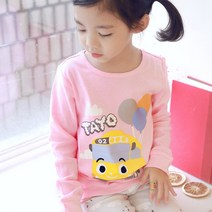 타요 여아동내복 9부 긴팔 상하세트 퍼플 핑크