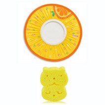 [사은품: 천연펄프 목욕스펀지 증정] 마니또 과일 샴푸캡 / 즐거운 목욕시간 / 과일 캐릭터샴푸캡 / 국내산, 마니또 샴푸캡(오렌지)+목욕스펀지(옐로우)