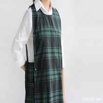 강남콩 그린 체크 앞치마 블랙와치 옆버튼 단추 넉넉한 빅사이즈 간편한, 1개