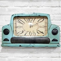 더리얼스 아이들방 애들방 거실 빈티지 디자인 클래식 클락 자동차 철제 벽시계 71cm 홈데코 카페 데코 인테리어 꾸미기 저소음 무브 장착, 민트