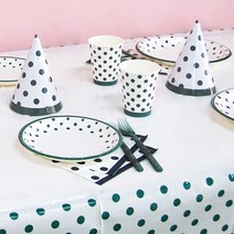피플스파티 NEW 라인도트 테이블용품세트 파티용품, 그린
