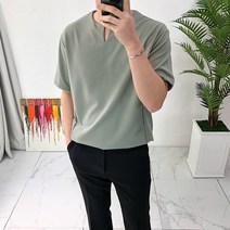 미니멀 딥 슬릿 남자반팔티셔츠
