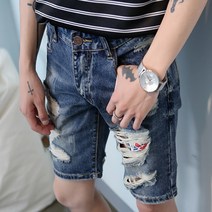 플레이즈 남성용 헤짐디테일 청반바지