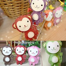 뭉게구름 가죽 스티치 - 원숭이 키링 열쇠고리, 오렌지