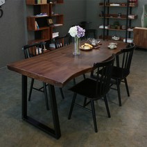 참갤러리 뉴송 우드슬랩 월넛 식탁 세트 (빗살원목의자 SET), 1800X700 SET (의자 4개)
