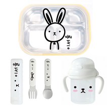 루키마켓 방수네임스티커 식판 도시락 물통 수저용 이름표, 01.토끼컷팅+맛보기투명네임, 1set