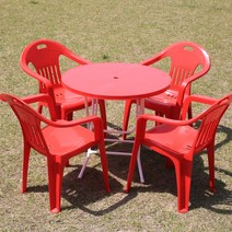 이리빙몰 플라스틱 테이블 의자 세트 (C형), 원형 C형 레드 세트
